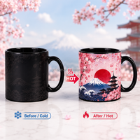 Mug magique en céramique personnalisé changeant de couleur à la chaleur avec un design japonais de montagne Fuji et de cerisiers Sakura