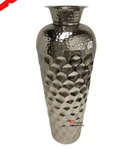 Vase à fleurs en aluminium métallisé argenté de qualité supérieure pour hôtel, restaurant, bar, décoration intérieure - Product Image 2