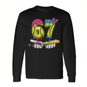 Maglietta a maniche lunghe promozionale da softball per ragazzi con meme 'Sixty-Seven Ice Cream Drip' - Product Image 2