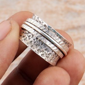 925 Sterling Silver Handmade 18K Gold Plated Design <b>Spinner</b> <b>Ring</b> Women Classic Wedding Party Certified Anxiety - Product Image 1