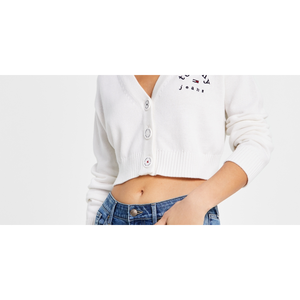 Cardigan da Donna Tommy Jeans Lavorato all'Uncinetto con Scollo a V e Decorazioni in Pizzo Bianco Taglia Grande per Stili Casual Estivi e Primaverili - Product Image 3