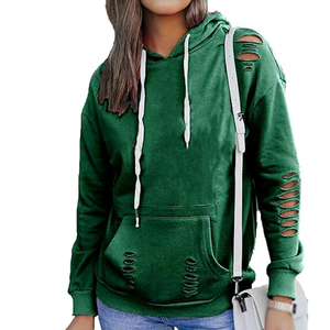 Latest <b>Winter</b> Styles Women Ripped Hole Hoodie New Fashion <b>Top</b> Manufacturer 100% Cotton Front Logo Position Hoodie - Product Image 2