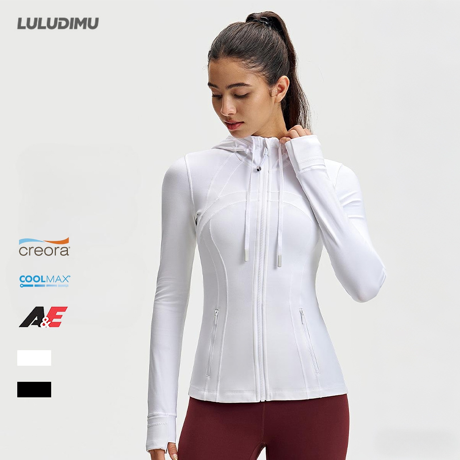 Lulu Women's Slim Fit Hooded Yoga Jacket Zip-Up Breathable Four-Way Stretch Quick-Dry Sports Top Long Sleeve Fitness Activewear
