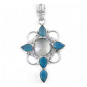 925 Silver Chalcedony Pendant Blue Gemstone <b>Jewelry</b> with <b>Crystal</b> Charms for Women - Product Image 3