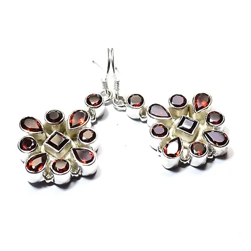 red garnet 925 sterling silver earrings drop dangle ear-studs hoop tribal fusion ethnic bohemian wholesale jewellery