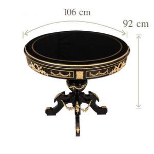 Mesa Redonda Clásica de Madera de Lujo con Acabado Negro y Detalles Dorados Hechos a Mano - Product Image 5