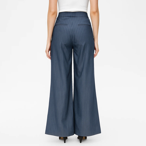 <span class=keywords><strong>Pantaloni</strong></span> <span class=keywords><strong>lunghi</strong></span> <span class=keywords><strong>a</strong></span> <span class=keywords><strong>righe</strong></span> formali da donna con lacci anteriori larghi con lacci elasticizzati in vita - Product Image 2