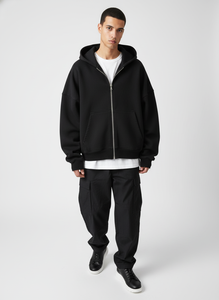 Sudadera con Capucha Negra de Algodón Grueso con Cremallera Completa para Hombre y Mujer, Estilo Holgado Informal para Invierno - Product Image 3