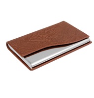 Porte-cartes de visite en cuir, étui à cartes de visite en métal, porte-cartes de visite professionnel fin avec fermeture magnétique (abricot)