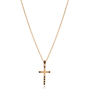 Plain Black Clear Zircon Stone <b>Cross</b> Design Christian Charm Necklace Turkish Handmade Rhodium Plated Link <b>Chain</b> Women Children - Product Image 3