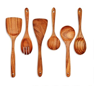 Ustensiles d'acacia à manche bleu Set d'outils de cuisine en bois de manguier naturel fabriqué en Inde - Product Image 4