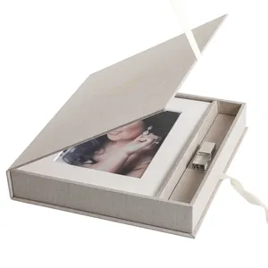 LOGOTIPO personalizado Casamento tecido Linho Embalagem Caixa Linhos Gift Box com Fita