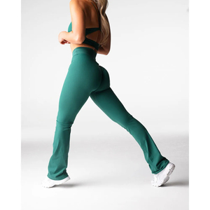 Nuevas mallas acampanadas de alta calidad para entrenamiento, deporte, Yoga, cintura cruzada, mallas deportivas para mujer, logotipo personalizado, mallas acampanadas para mujer - Product Image 5