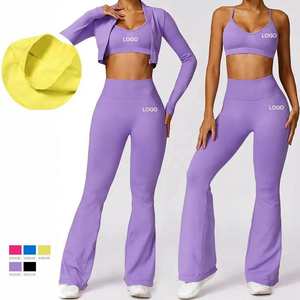 Tops de fitness de cintura alta y Flare Lagging 3PC Set para mujeres Gym Fitness Yoga Workout Yoga Set para mujeres al por mayor - Product Image 1
