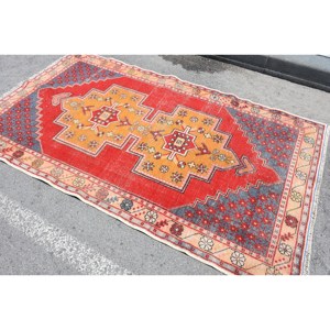 Large Area Turkish Rug Classic <b>Red</b> Yellow Patchwork Design 4.4x7.7ft Wool <b>Material</b> 10mm Latex Kilim for Hallway Room Decor - Product Image 4