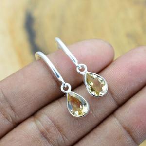 925 argent Sterling Boho Style boucles d'oreilles pour femmes classique Citrine pierres précieuses bijoux faits à la main pour cadeau de fête - Product Image 1