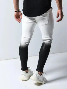 Venta al por mayor Distress Jean Washed Pencil Hombres Pantalones Skinny Negro-blanco Ripped Jeans Pantalones Hombres Slim OEM ODM Personalizado - Product Image 3