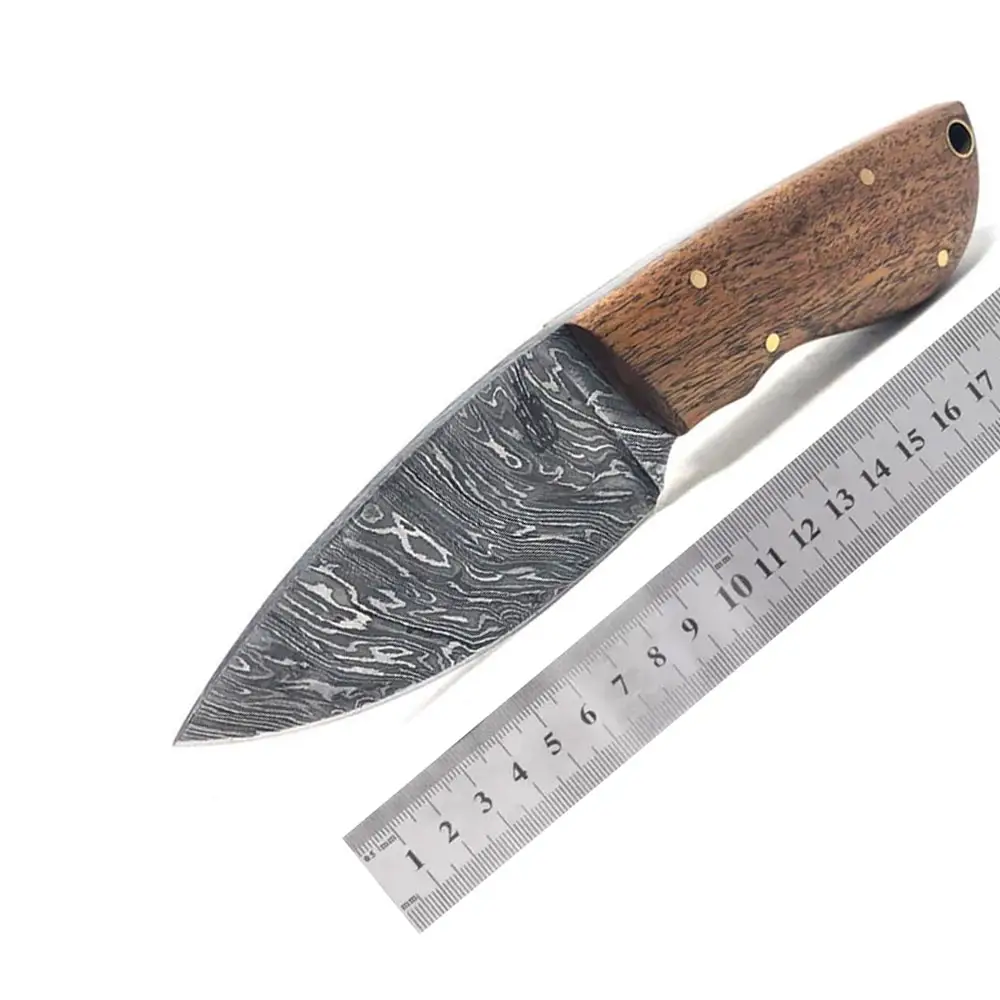 Logo personnalisé Mini couteau à dépecer avec manche en bois Couteau à dépecer à lame fixe en acier Damas à vendre à bas prix
