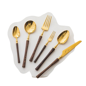 Cubiertos de Acero Inoxidable con Mango de Madera, Cubertería Occidental, Vajilla Moderna de Lujo Chapada en Oro Titanio con Caja de Regalo - Product Image 1