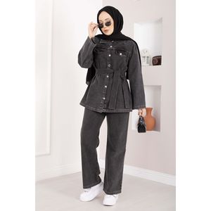 Traje Casual de Mezclilla Negro con Detalle de Cinturón, Chaqueta y Pantalones - Product Image 1