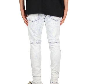 กางเกงผ้ายีนส์ขาตรงมีซิปสำหรับผู้ชายผ้าฟอกฟอกสีฟ้ามีคุณสมบัติระบายอากาศมีบริการ OEM - Product Image 4