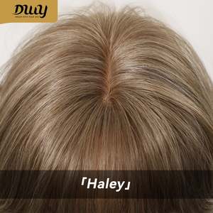 Haley C-DWY 16-Inch Long Wave Light Tea <b>Brown</b> Synthetic <b>Wig</b> Bionic Silk Top Glueless Transparent New Technology Straight Medium - Product Image 2