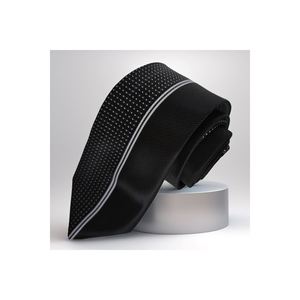 Corbata italiana de corte especial medio liso con lunares negros - Product Image 1