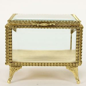 Fabrication de quantité en vrac artisanale indienne produit boîte de rangement en verre biseauté verre clair or fini anneau bibelot boîte à bijoux - Product Image 4