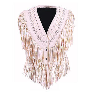 HMB-3651A WESTERN SUEDE LEATHER FRINGES BEADS <b>WORK</b> <b>COAT</b> BLACK RED VESTS <b>WOMEN</b> FASHION LADY WAISTCOAT - Product Image 6