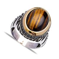 Anillo de Plata de Ley 925 para Hombre, Diseño Otomano Auténtico, con Gema de Ojo de Gato de Forma Ovalada, Clásico Turco, Hecho a Mano, Venta al Por Mayor