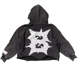 Custom Acid Wash Hoodie Men Vintage Charcoal Sweatshirt Heavyweight Cotton Fleece Cropped Patch Pullover Streetwear Blank - Product Image 3