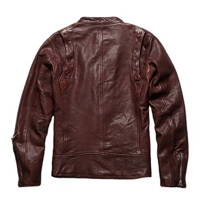 เสื้อแจ็คเก็ตหนังแกะแท้ทรงมอเตอร์ไซค์ ปกตั้ง ล้างแบบ Garment Washed หนังฟอกฝาดจากพืช สำหรับผู้ชาย - Product Image 2