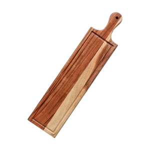 Plateau en bois rectangulaire avec compartiment pour snacks Planche à charcuterie de fruits Plateau de service en bois de teck de qualité supérieure avec poignée - Product Image 6