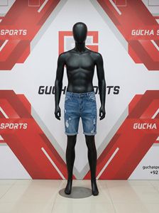 Mens <b>denim</b> shorts with premium <b>stretch</b> <b>fabric</b>, distressed ripped design, mid-rise fit, durable stitching, casual summer wear - Product Image 2