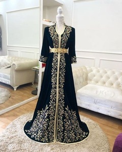 Robe de soirée tendance, robe CAFTAN sur magnifique ornée de perles de verre en cristal doré, pierre, travail DABKA @ 2023 - Product Image 1