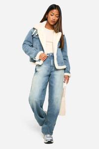 Chaqueta vaquera azul claro para mujer tela de algodón de alta calidad cuello levantado lado interior forro de piel ropa de abrigo de invierno elegante casual - Product Image 3