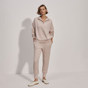 Women's Oversized Gym Sweatshirt Half Quarter Zip Custom Logo Embossed Mock Neck Loose Fit-Plus Size Winter Sports Workouts - Product Image 3