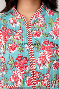 Ấn độ handmade bông khối in Reversible sọc in nút gần hơn Bohemian phong cách Hoa Áo Khoác hoàn hảo cho chuyến đi chơi - Product Image 5