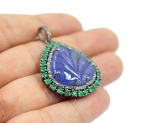 Pendentif en argent sterling 925 avec tanzanite naturelle, motif feuille sculptée lisse, serti clos, bijou romantique et tendance, idéal comme cadeau - Product Image 2