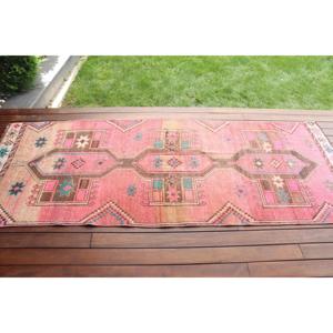 Tapis turc vintage 3,2x8,2 pi (99x249 cm), tapis oriental en laine rose - Product Image 3