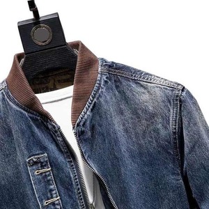 Veste décontractée pour hommes printemps automne col rond personnalisé 100% coton Vintage Patchwork Neck Denim Jacket - Product Image 4