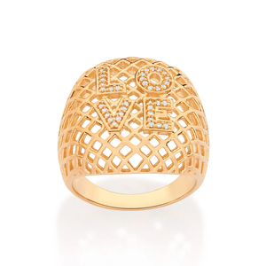 Anillo de amor chapado en oro clásico para mujer con colección de joyas de moda de diamantes blancos con forma de amor - Product Image 2