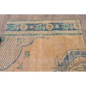 Turkish 3.5x6.4 ft Rug, Accent Vintage Rug, <b>Yellow</b> Bordered <b>Wool</b> Rug - Product Image 4