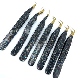 Noir avec pince à épiler spéciale pour extension de cils enduite de paillettes multiples personnalisation diamant poignée marque privée acier inoxydable - Product Image 6