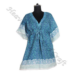 Best Hand Block Print <b>Women's</b> Evening <b>Maxi</b> <b>Dress</b> KFCS057 <b>Short</b> Kaftan African Ethnic Cotton <b>Dress</b> Size XL - Product Image 4