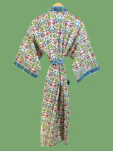 Robe kimono en coton imprimée à la main, grande taille US, pour femme, motif floral, peignoir léger, vêtement de détente, style bohème, pour la maison - Product Image 3