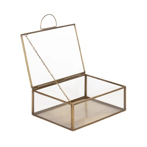 Elegante caja de exhibición de vidrio rectangular con marco de latón dorado con tapa con bisagras para joyería, suculentas y exhibición de anillos de boda - Product Image 4