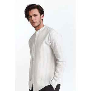 <b>Men's</b> Casual Stripe <b>Shirt</b> White <b>Black</b> 100% Cotton Poplin Breathable Plain Dyed Size XL ODM Supply - Product Image 3