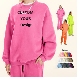 Conjuntos de sudadera con capucha personalizada de alta calidad de lana de color liso hombre mujer Puff estampado bordado sudaderas con capucha suéter y pantalones conjuntos de 2 piezas - Product Image 4