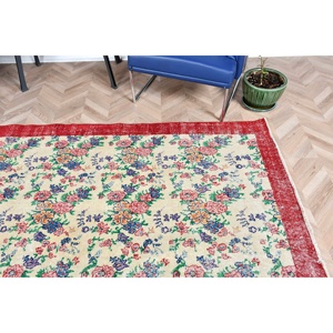 พรมวินเทจขนาดใหญ่ 6.4x9.5 ฟุต พรมตุรกี พรมขนสัตว์สีแดงลายปะติด - Product Image 5